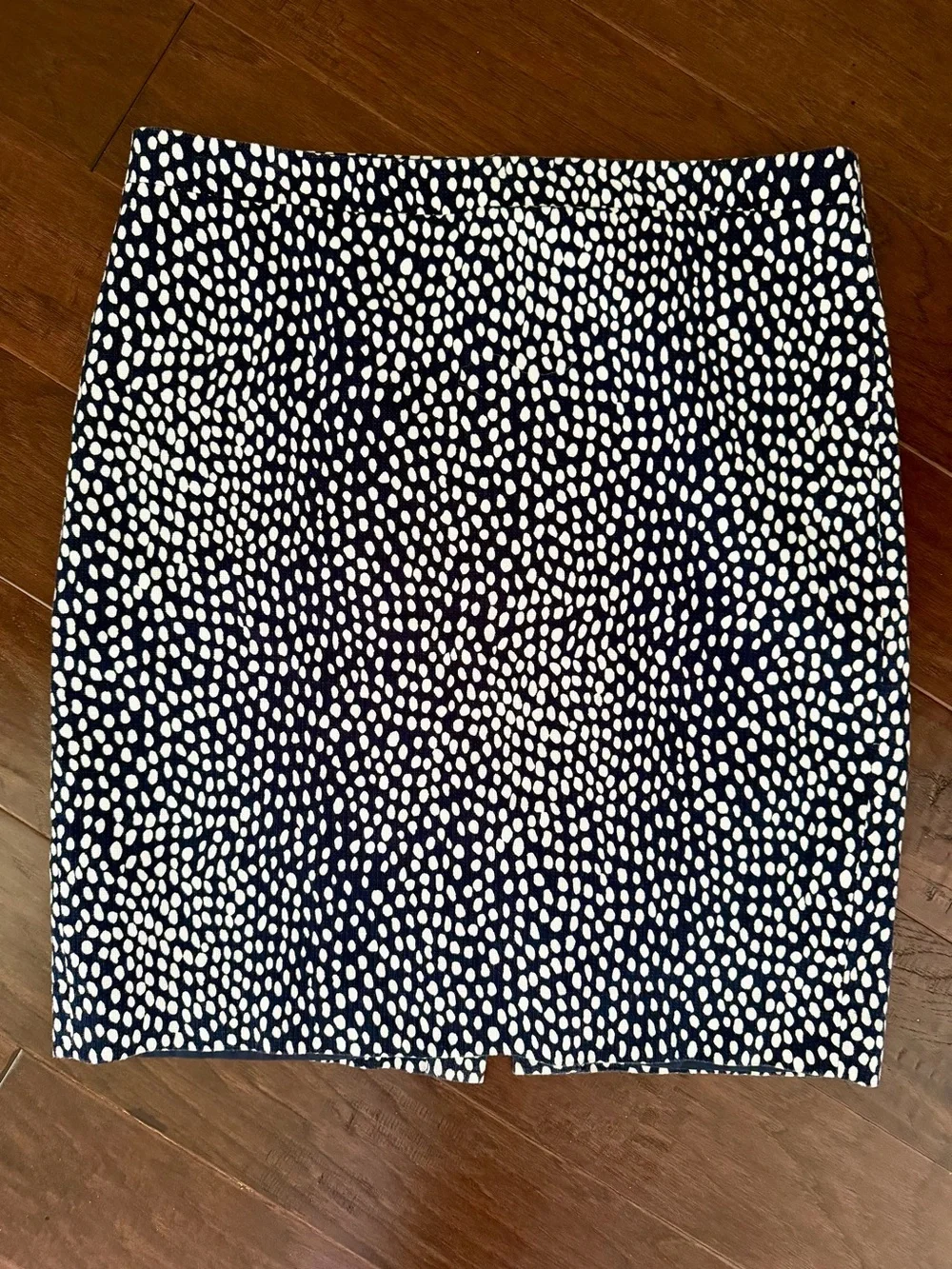 J Crew Navy and White Dot Pencil Skirt